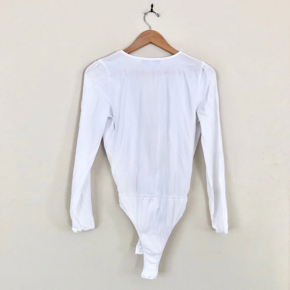 LOVERS + FRIENDS Surplice Wrap Long Sleeve Bodysuit in White - Picture 8 of 8